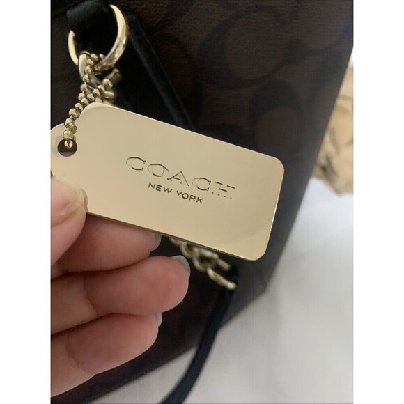 Women's Coach bag  Ava Chain Tote Signature Canvas in Brown/Black Authentic - Picture 11 of 15